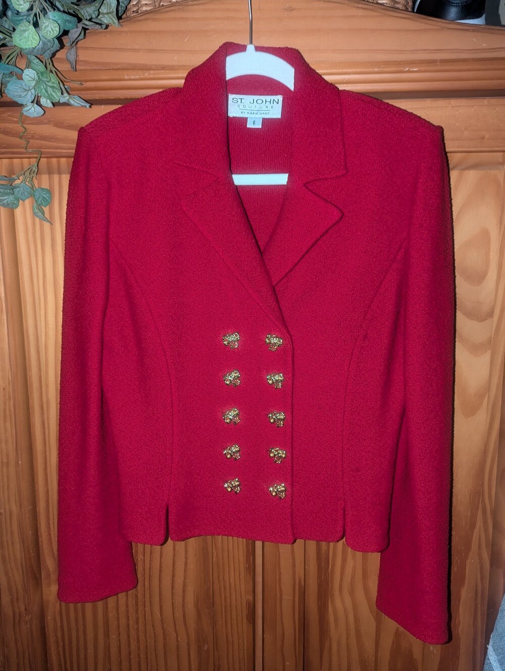 Vintage St.John Couture By Marie Gray Red Double-Breasted Knit Blazer Size 6